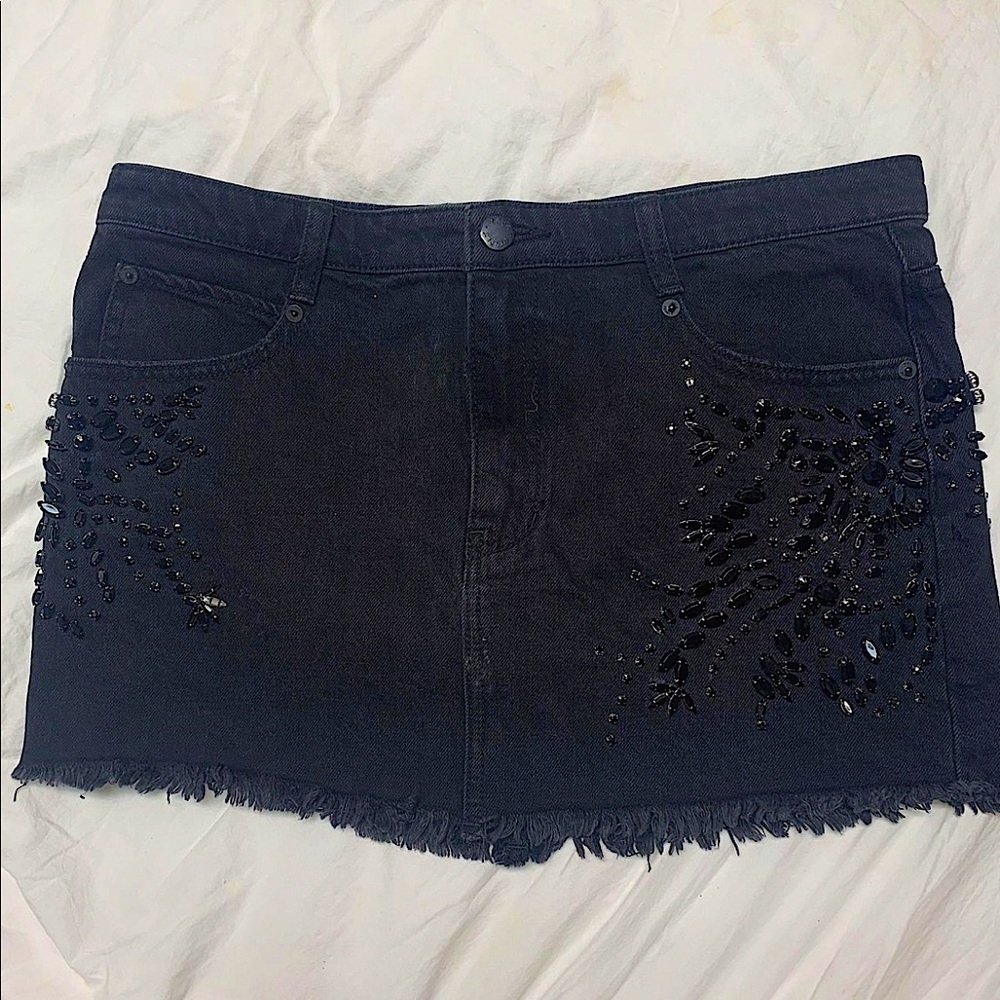 Free People Black Denim Mini Skirt
